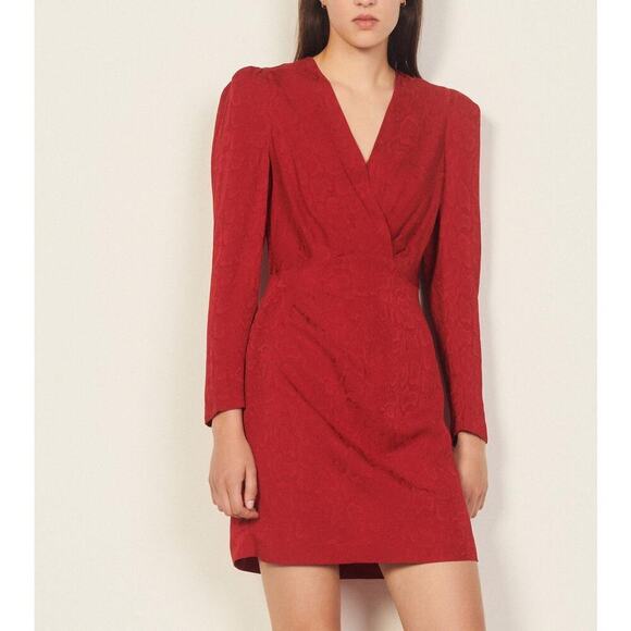 SANDRO Red Short python-effect jacquard dress snake print Size 36 - Picture 5 of 11